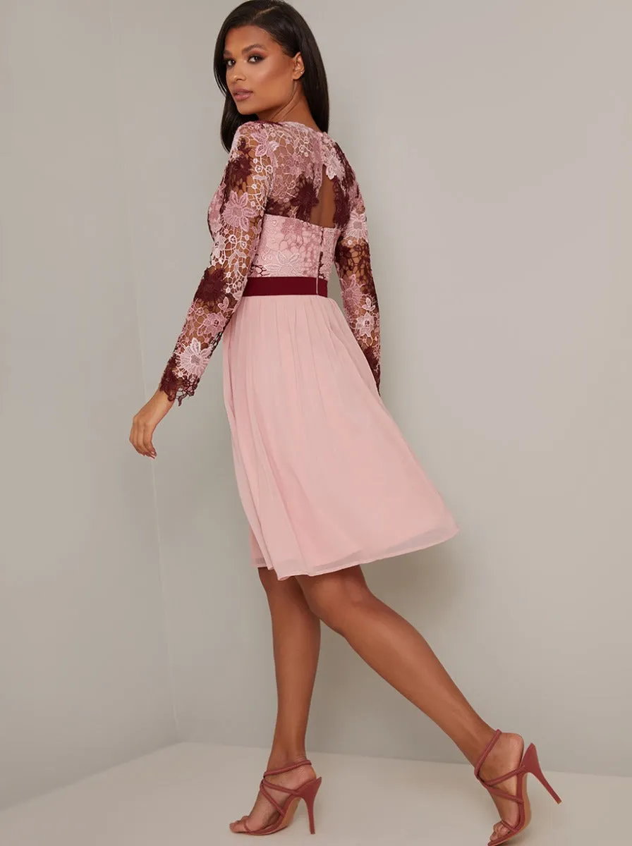 Lace Crochet Bodice Midi Dress in Pink sold by Chi Chi London product image thumbnail 4
