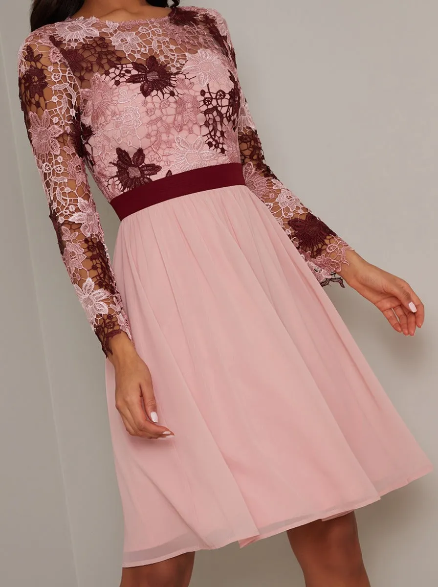 Lace Crochet Bodice Midi Dress in Pink sold by Chi Chi London product image thumbnail 3