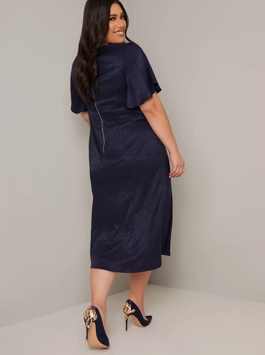 Jacquard Angel Sleeve Curve Midi Day Dress in Blue sold by Chi Chi London product image thumbnail 3