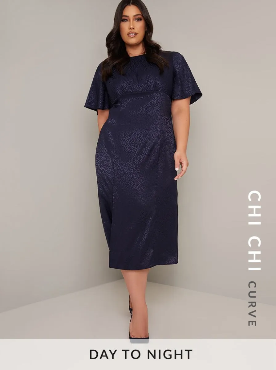 Jacquard Angel Sleeve Curve Midi Day Dress in Blue sold by Chi Chi London product image thumbnail 4