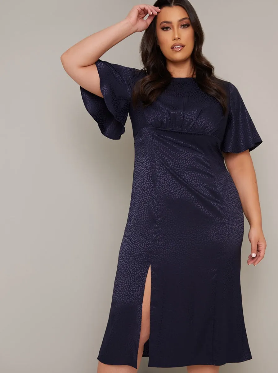 Jacquard Angel Sleeve Curve Midi Day Dress in Blue sold by Chi Chi London product image thumbnail 2