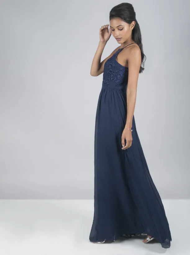 Embroidered Bodice Maxi Dress in Blue sold by Chi Chi London product image thumbnail 4