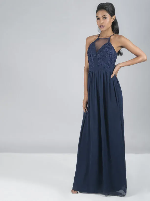 Embroidered Bodice Maxi Dress in Blue sold by Chi Chi London