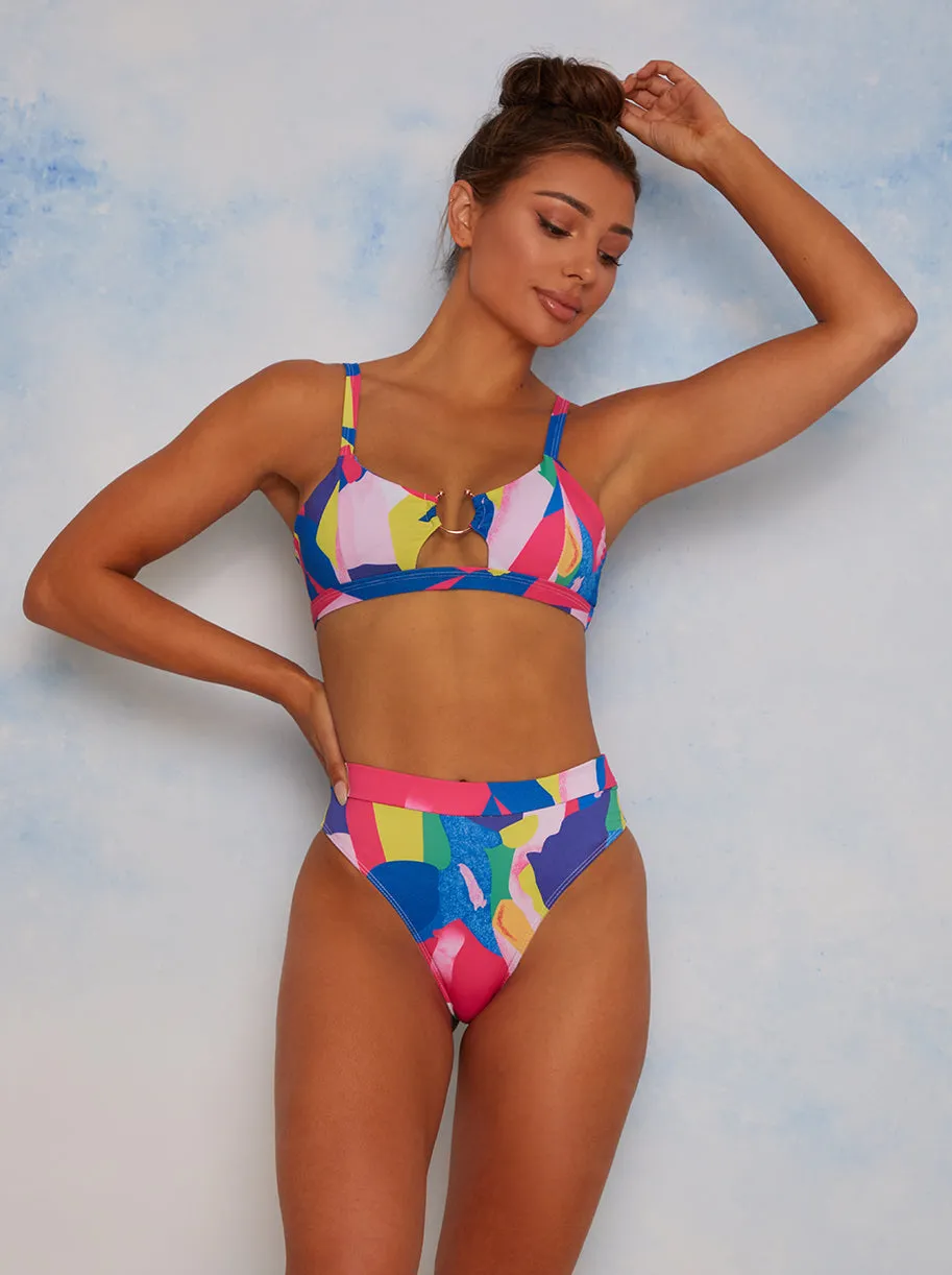 High Waisted Abstract Print Bikini Bottoms in Multi sold by Chi Chi London product image thumbnail 2