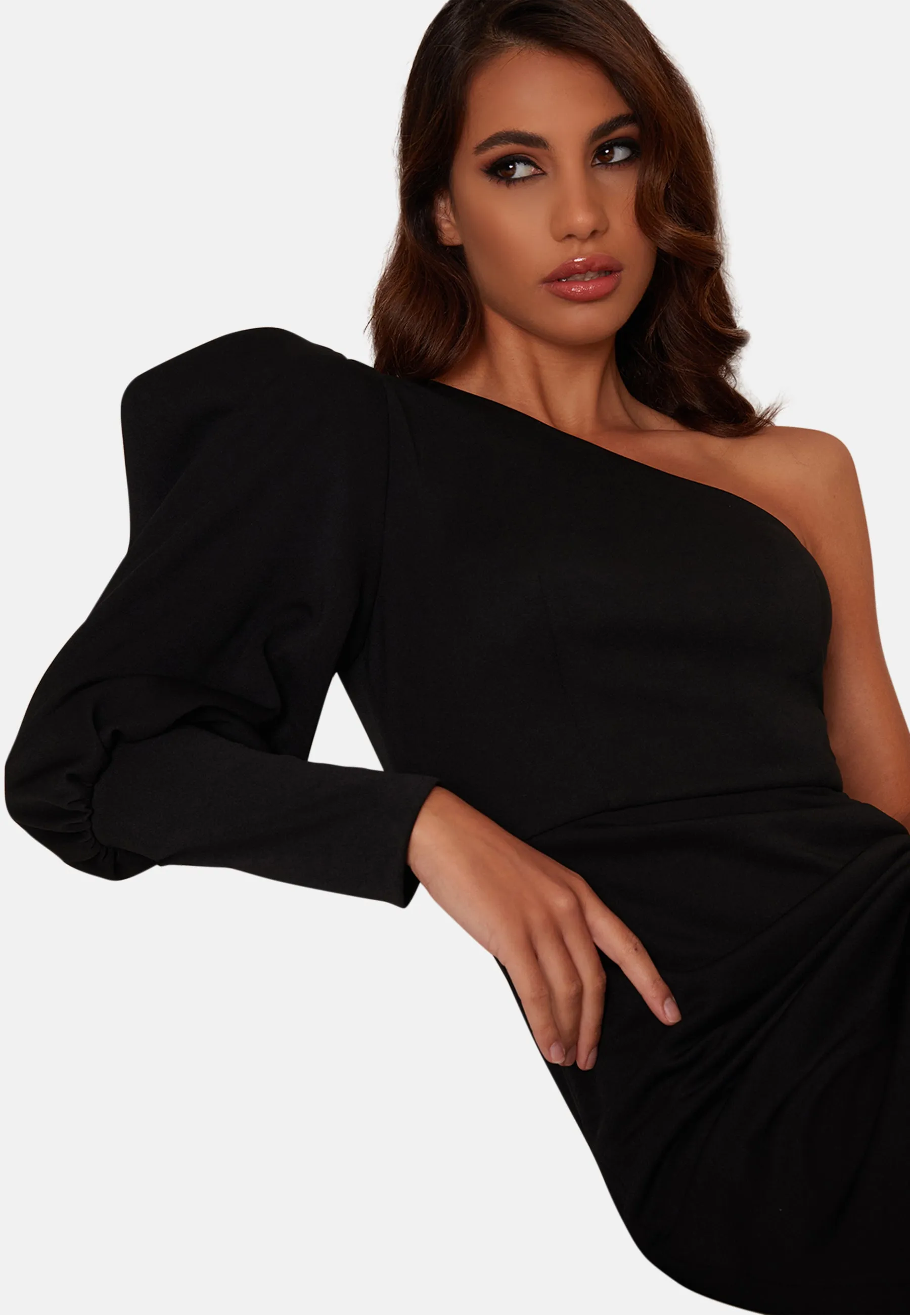 One Shoulder Puff Sleeve Bodycon Mini Dress in Black sold by Chi Chi London product image thumbnail 5