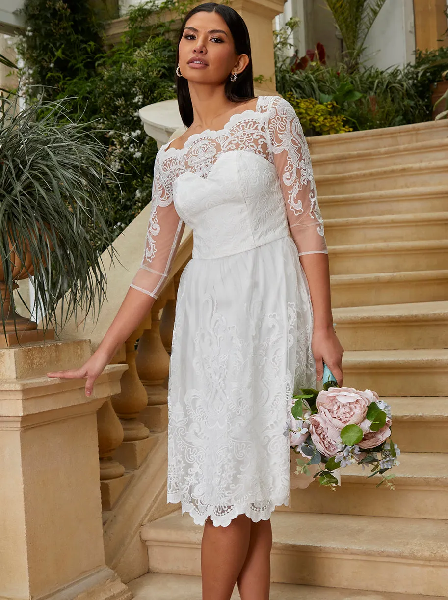 Lace Midi Wedding Dress in White sold by Chi Chi London