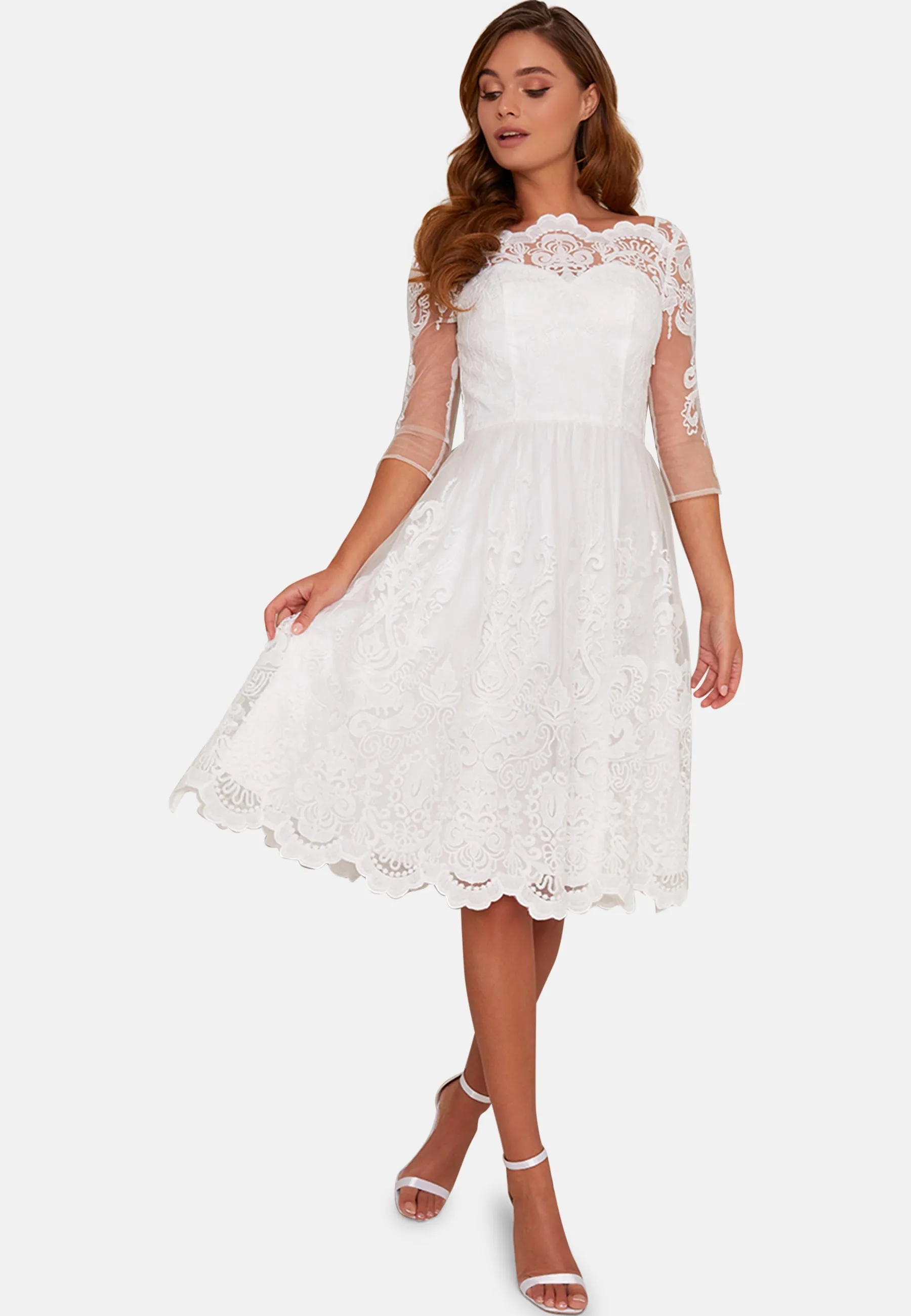 Lace Midi Wedding Dress in White sold by Chi Chi London product image thumbnail 5
