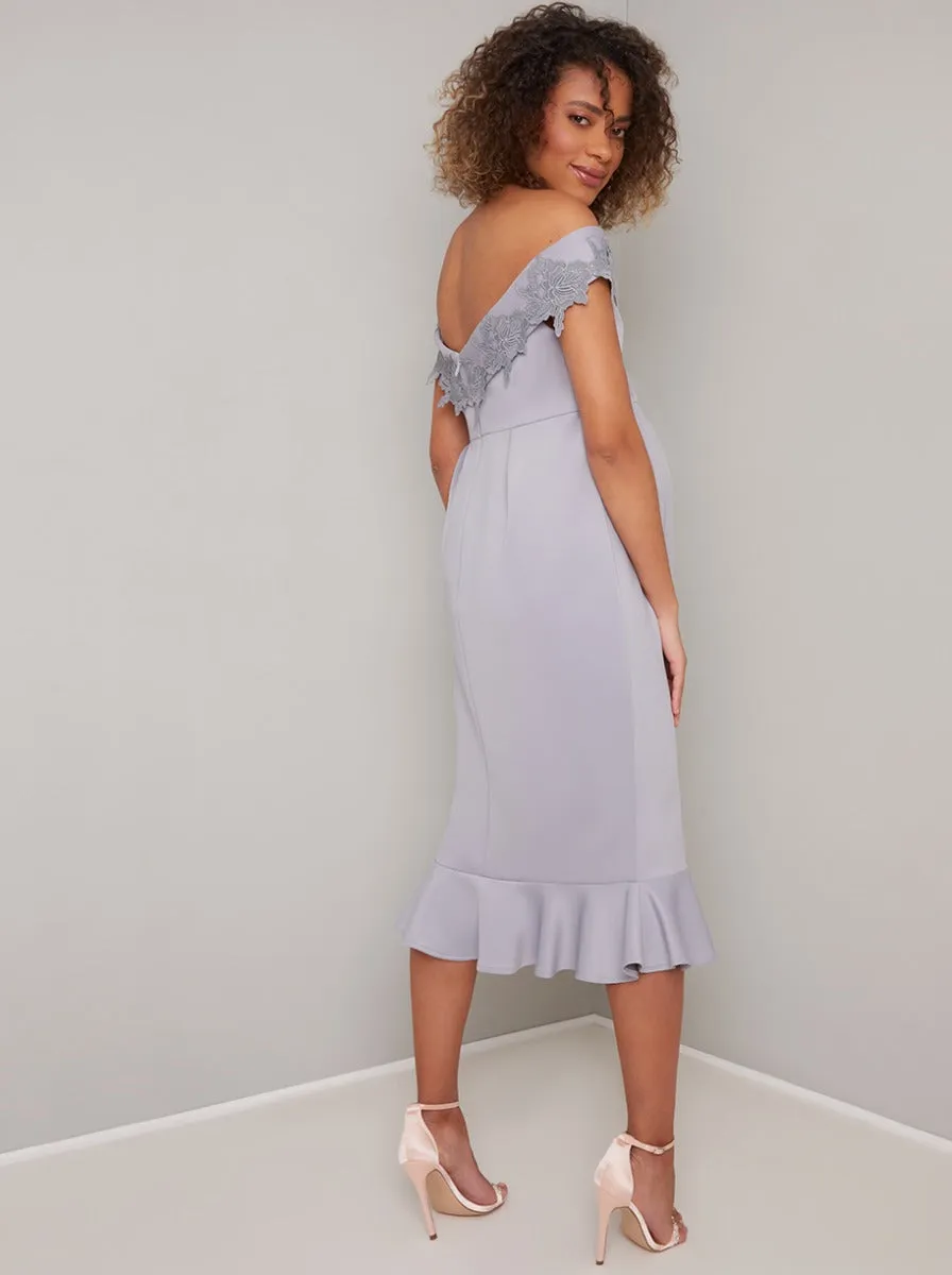 Embroidered Bodycon Maternity Dress in Blue sold by Chi Chi London product image thumbnail 4