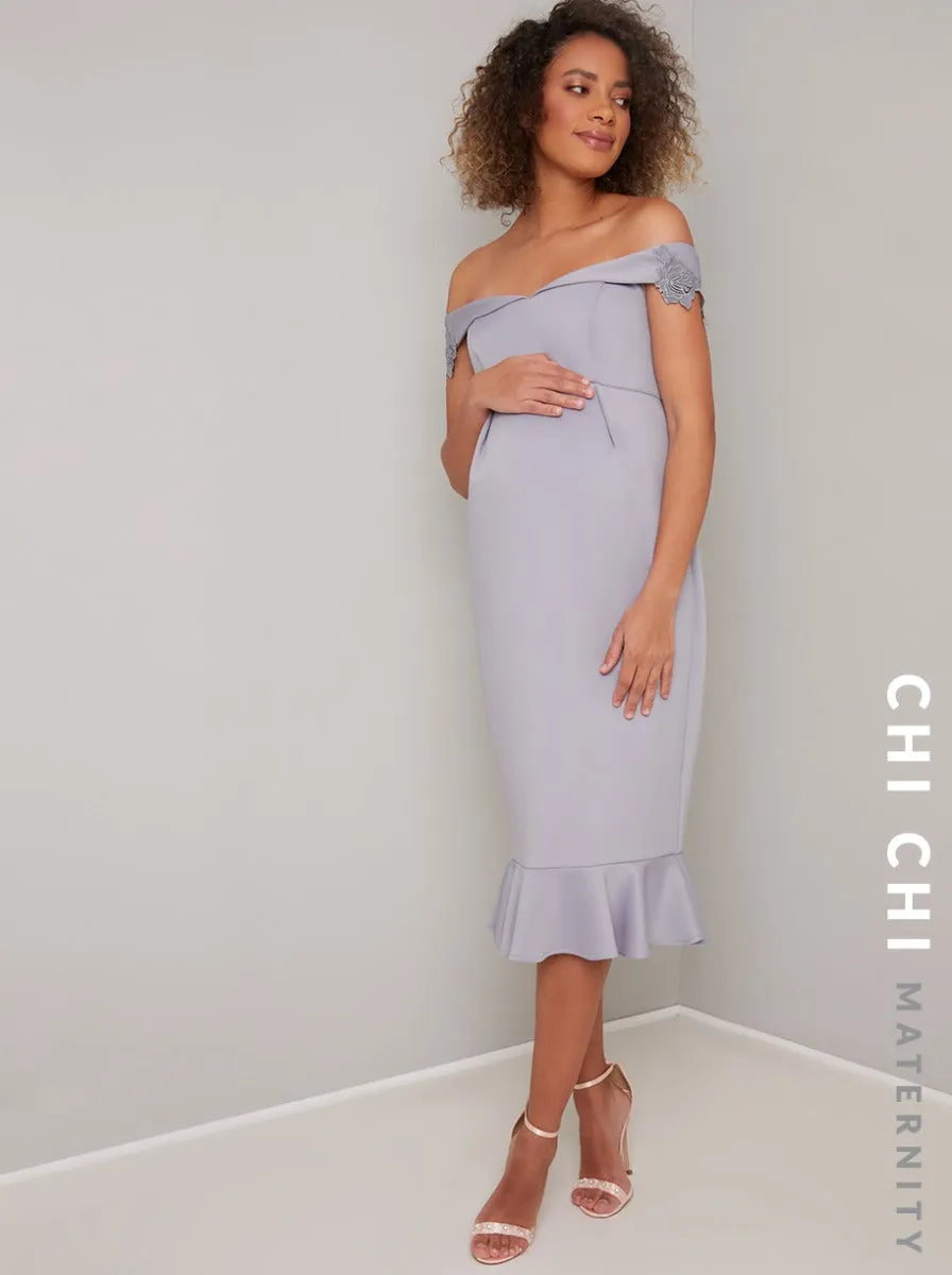 Embroidered Bodycon Maternity Dress in Blue sold by Chi Chi London product image thumbnail 2