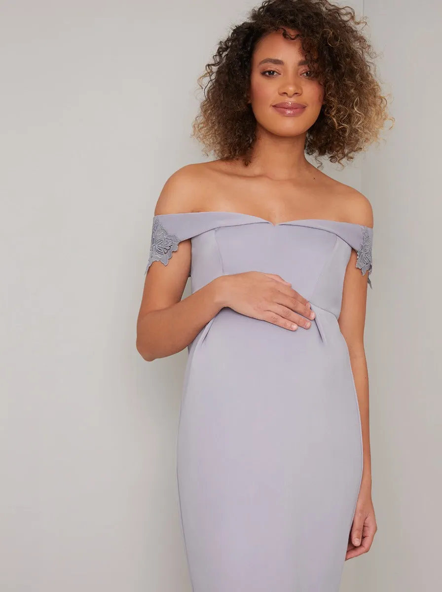 Embroidered Bodycon Maternity Dress in Blue sold by Chi Chi London