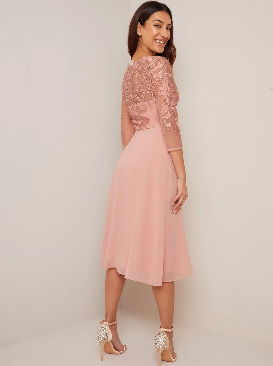 Lace Bodice Skater Dress in Pink sold by Chi Chi London product image thumbnail 2