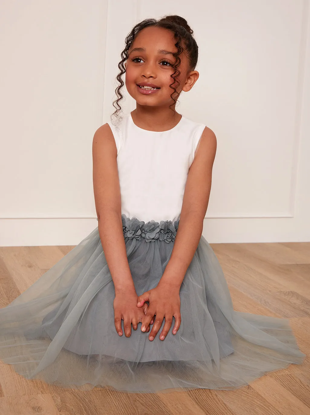 Girls Contrast 3D Floral Tutu Dress in Green sold by Chi Chi London product image thumbnail 5