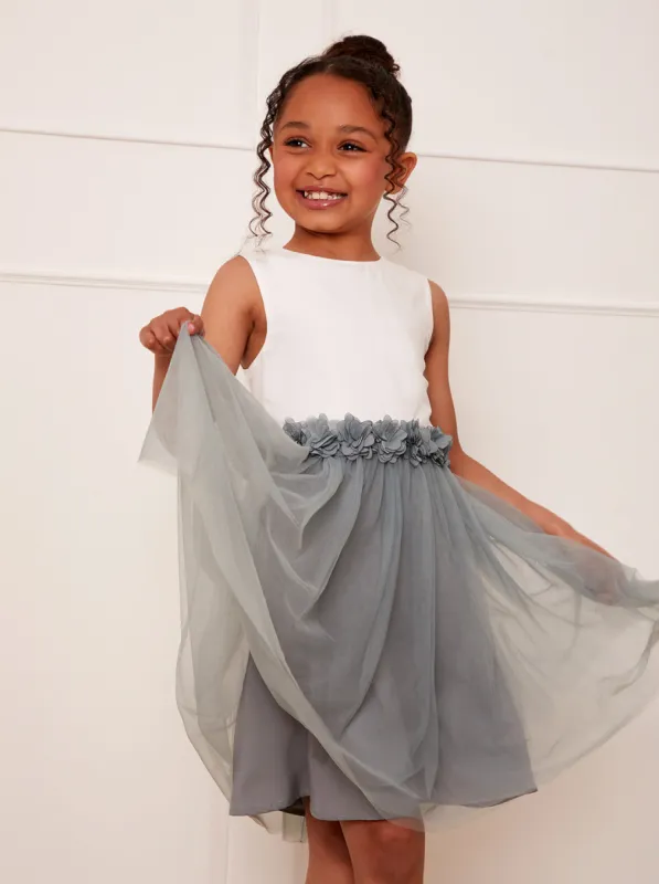 Girls Contrast 3D Floral Tutu Dress in Green sold by Chi Chi London