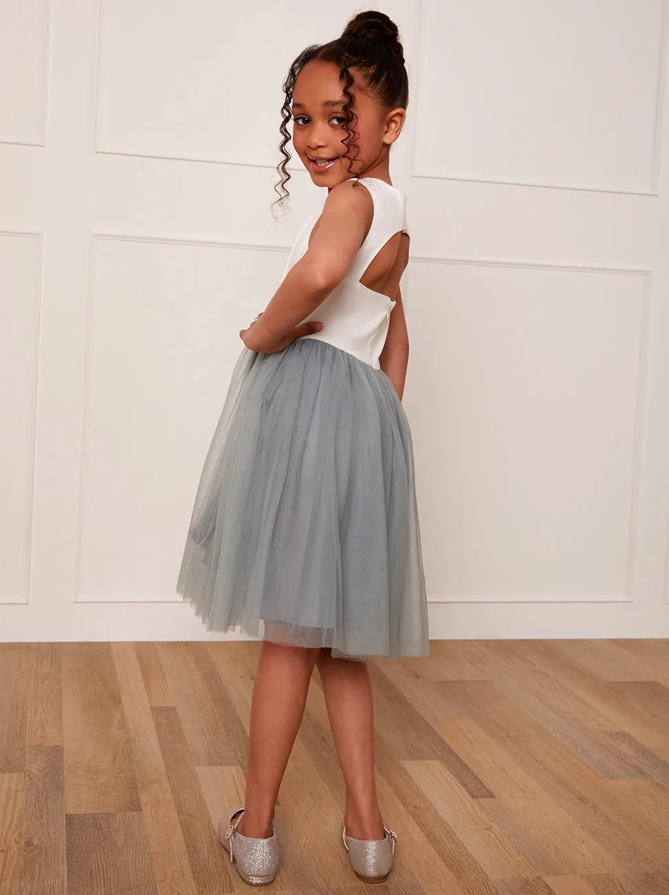 Girls Contrast 3D Floral Tutu Dress in Green sold by Chi Chi London product image thumbnail 2