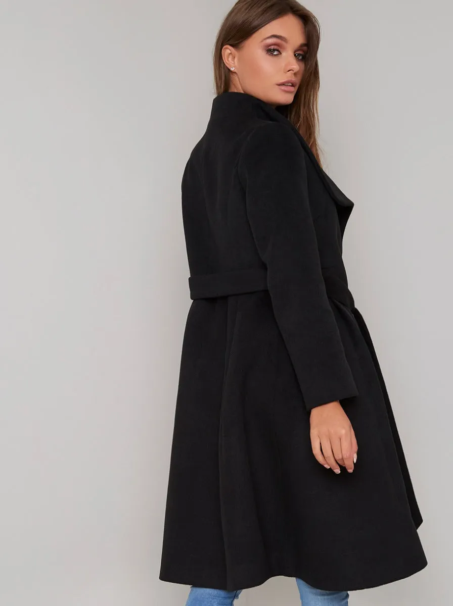 Longline High Neck Wrap Coat in Black sold by Chi Chi London product image thumbnail 4