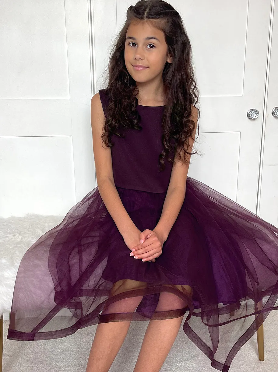 Girls Tulle Layered Midi Dress in Berry sold by Chi Chi London product image thumbnail 3