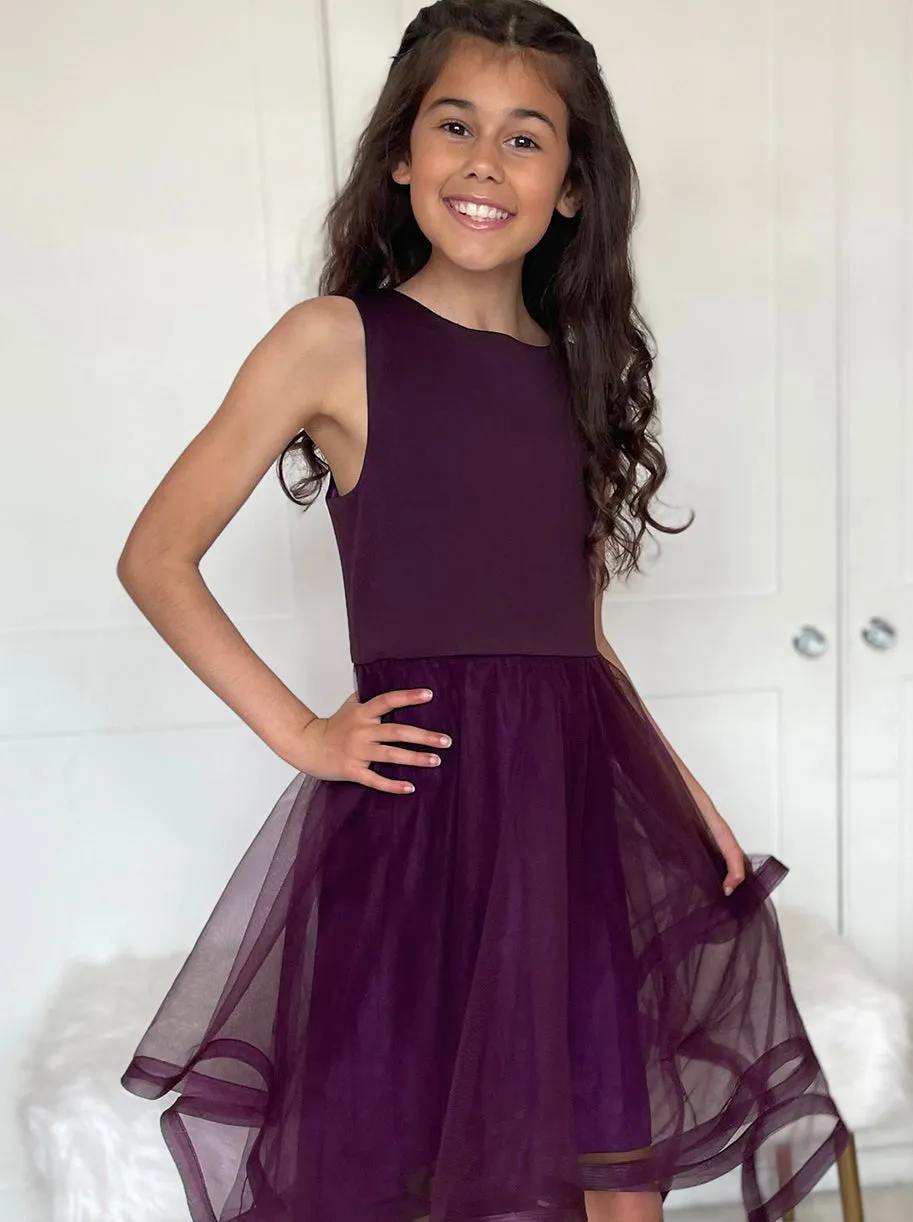 Girls Tulle Layered Midi Dress in Berry sold by Chi Chi London product image thumbnail 4