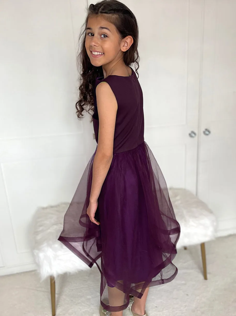 Girls Tulle Layered Midi Dress in Berry sold by Chi Chi London product image thumbnail 2