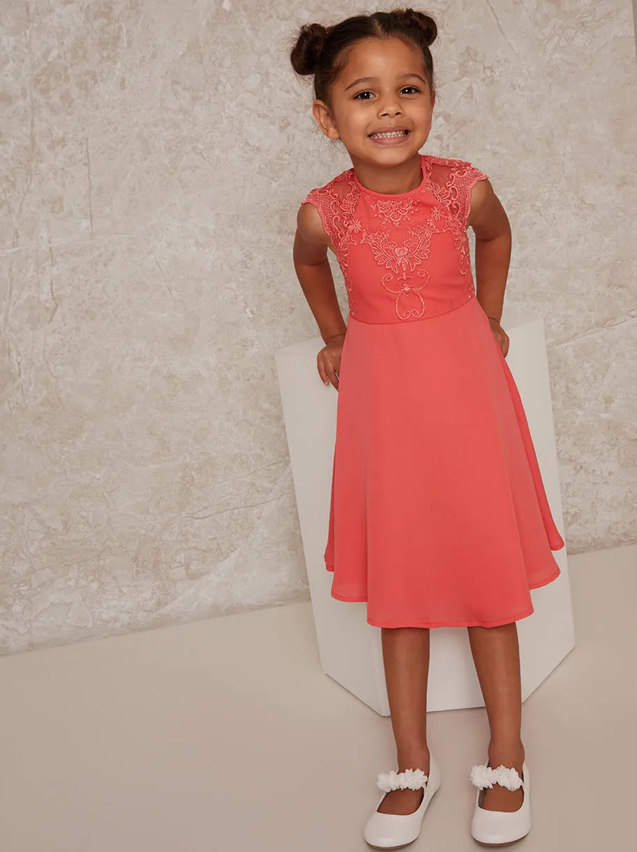 Girls Embroidered Skater Dress in Orange sold by Chi Chi London product image thumbnail 3