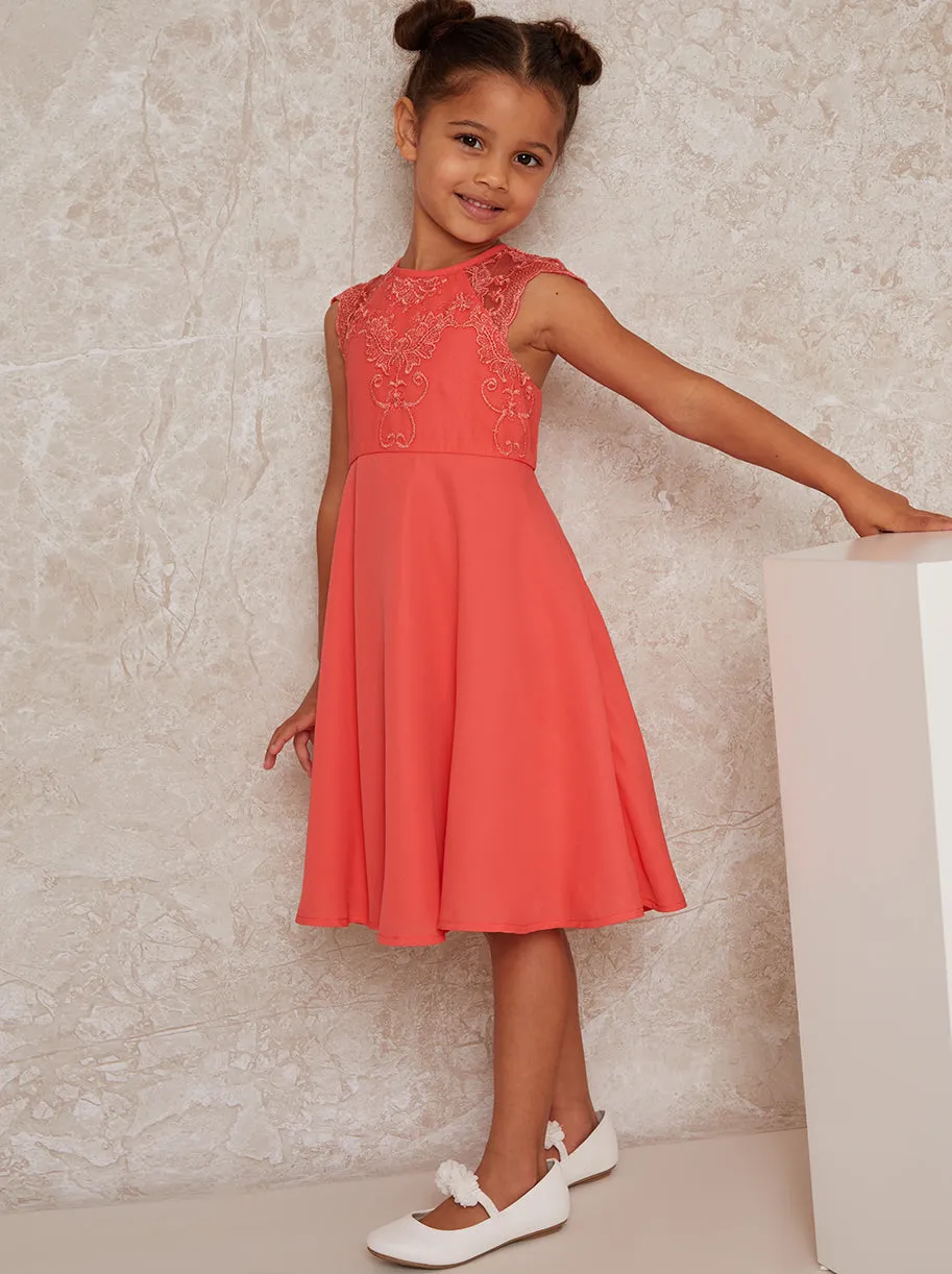 Girls Embroidered Skater Dress in Orange sold by Chi Chi London product image thumbnail 2