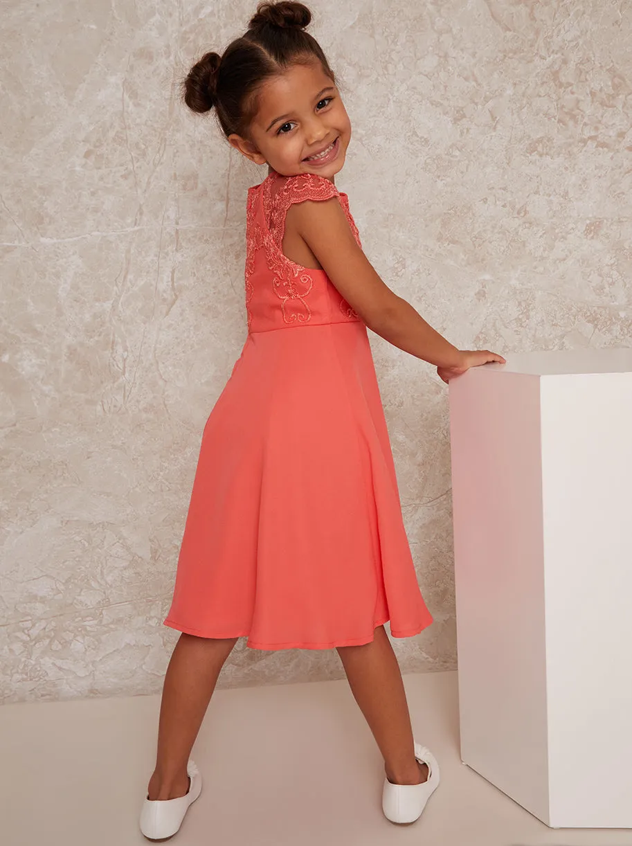 Girls Embroidered Skater Dress in Orange sold by Chi Chi London product image thumbnail 4