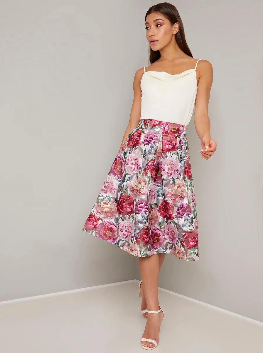 Bold Floral Print Midi Skirt in Multi sold by Chi Chi London