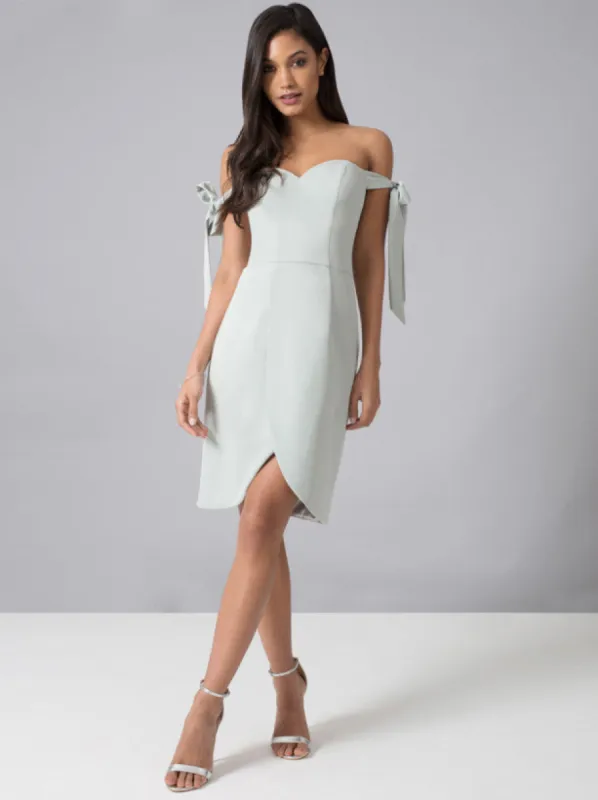 Bardot Tie Sleeved Midi Dress in Green sold by Chi Chi London