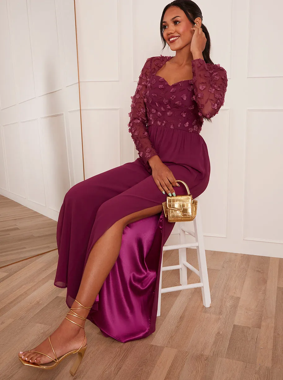 Long Sleeve Lace Wide Leg Jumpsuit in Burgundy sold by Chi Chi London product image thumbnail 4