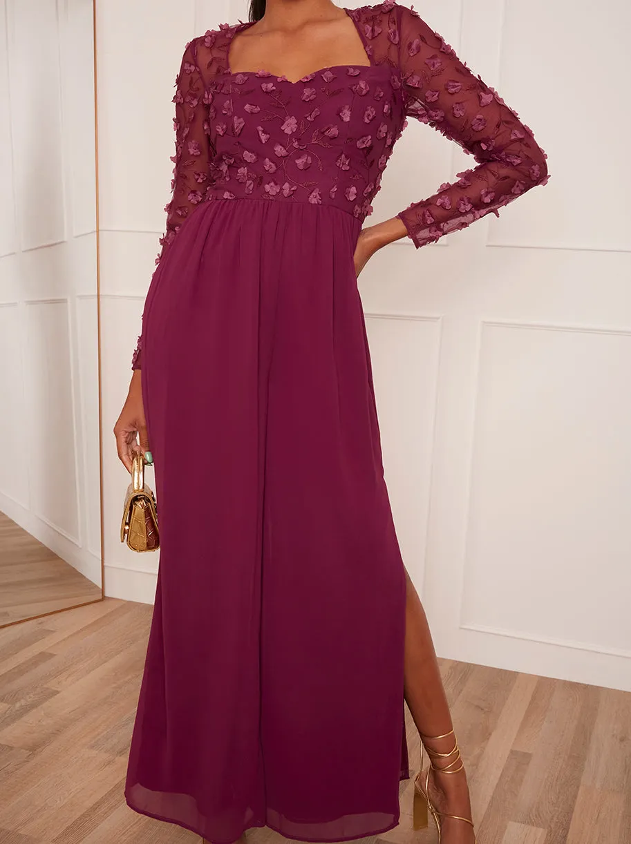 Long Sleeve Lace Wide Leg Jumpsuit in Burgundy sold by Chi Chi London product image thumbnail 5