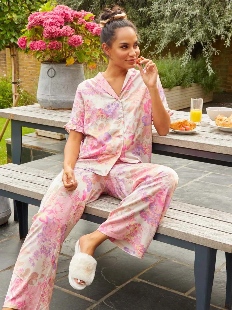 Floral Print Ruffle Detail Pyjama Set in Pink sold by Chi Chi London product image thumbnail 5