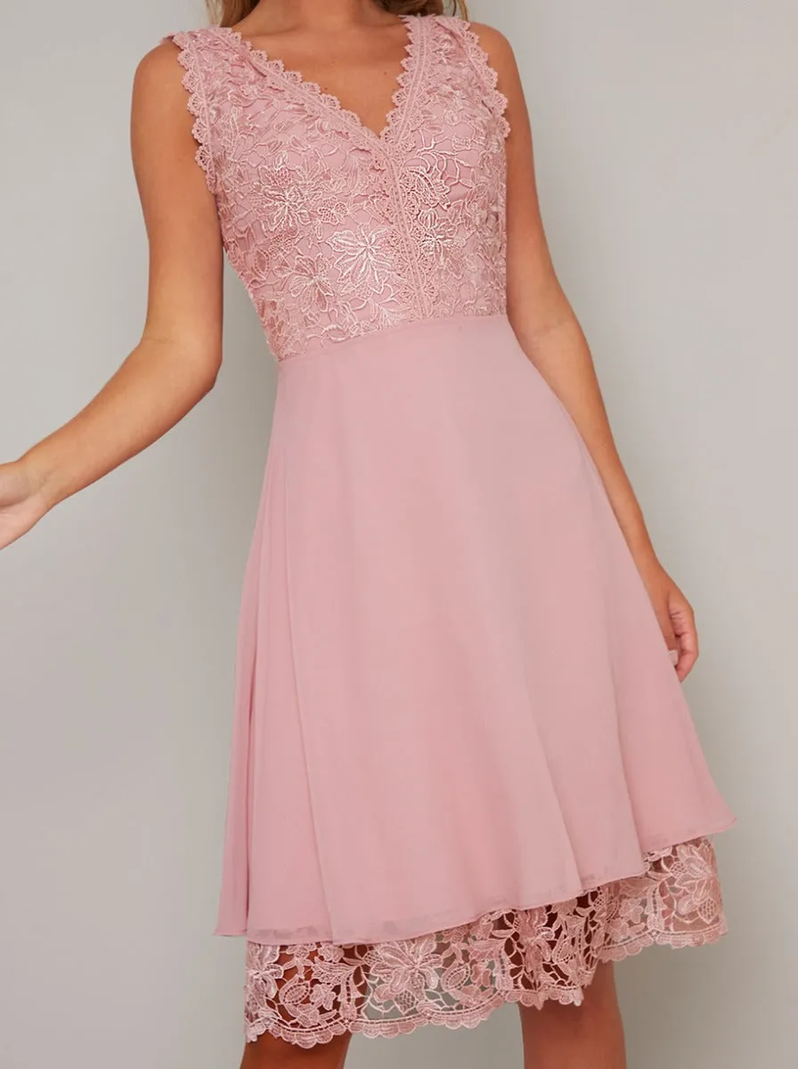 Premium Lace Bodice Hem Detail Midi Dress in Pink sold by Chi Chi London product image thumbnail 4