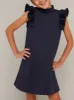 Girls High Neck Frill Sleeve Shift Dress in Blue sold by Chi Chi London