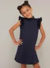 Girls High Neck Frill Sleeve Shift Dress in Blue sold by Chi Chi London