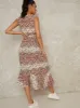 Sleeveless Animal Print Wrap Midi Dress in Brown sold by Chi Chi London
