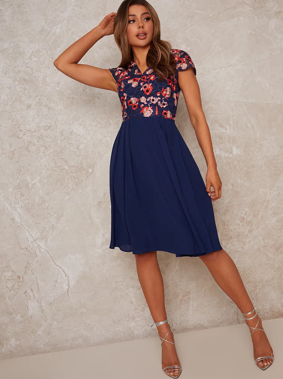 V Neck Crochet Midi Dress in Navy sold by Chi Chi London product image thumbnail 2