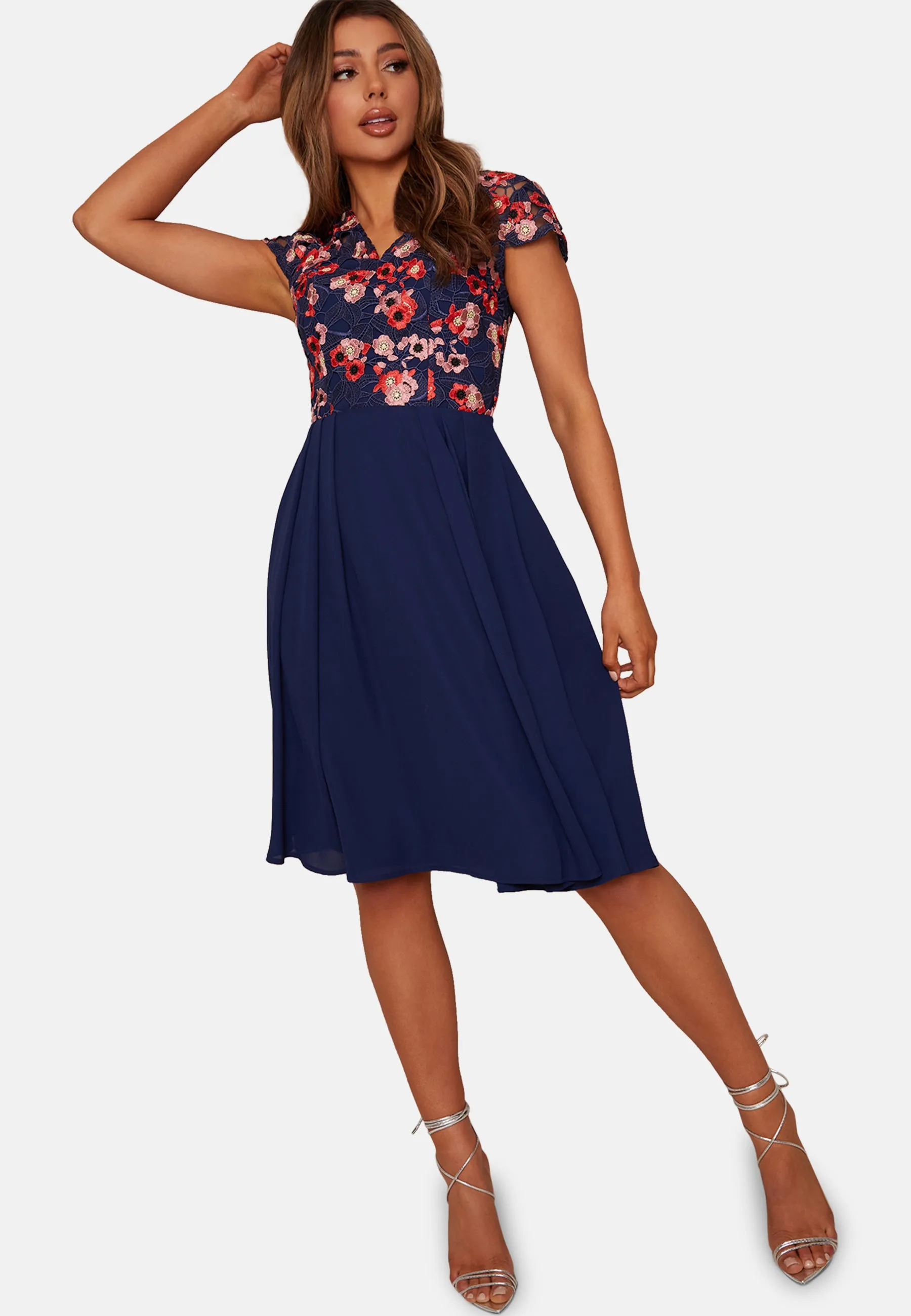 V Neck Crochet Midi Dress in Navy sold by Chi Chi London product image thumbnail 5