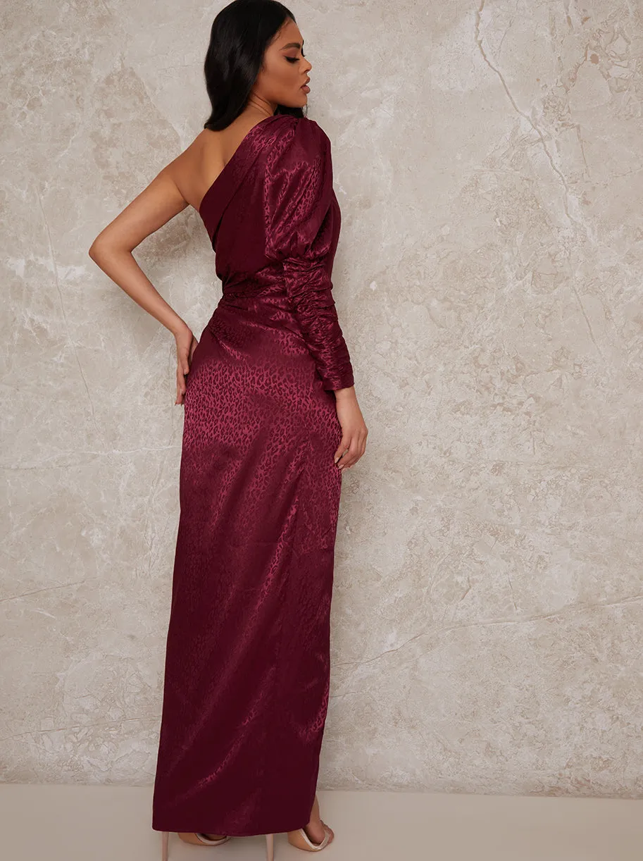 One Sleeve Ruched Maxi Dress in Burgundy sold by Chi Chi London product image thumbnail 3