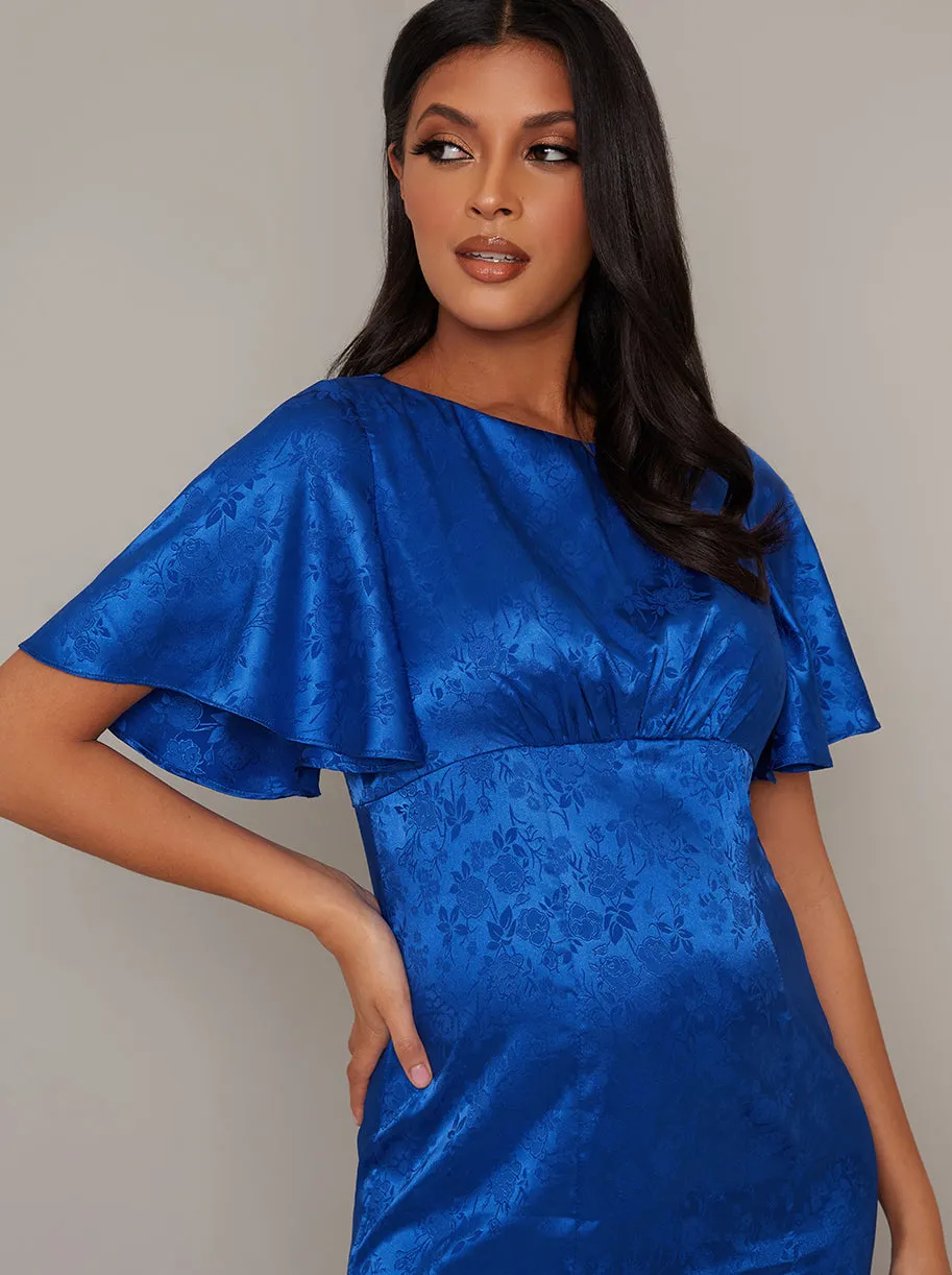 Maternity Angel Sleeve High Waist Midi Dress in Blue sold by Chi Chi London product image thumbnail 3