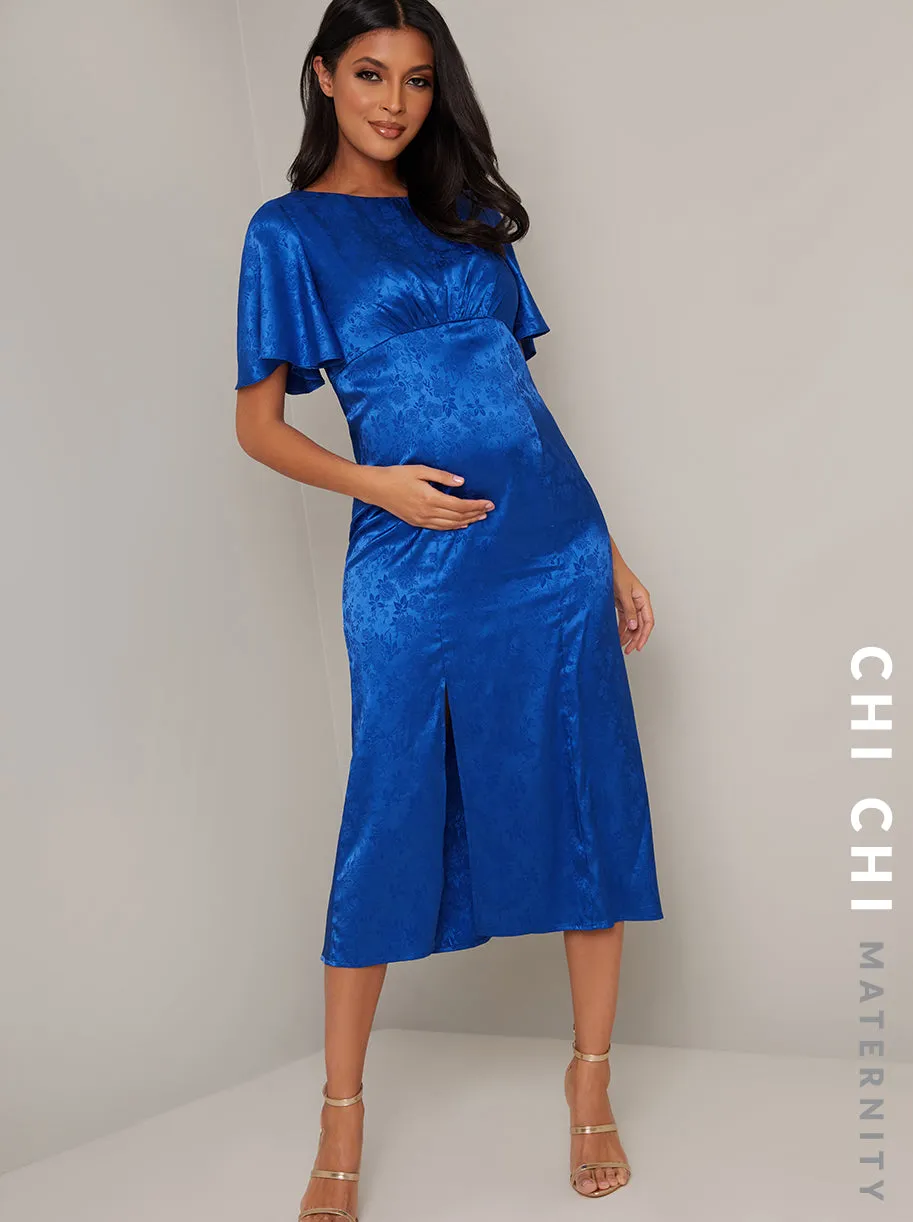 Maternity Angel Sleeve High Waist Midi Dress in Blue sold by Chi Chi London product image thumbnail 2