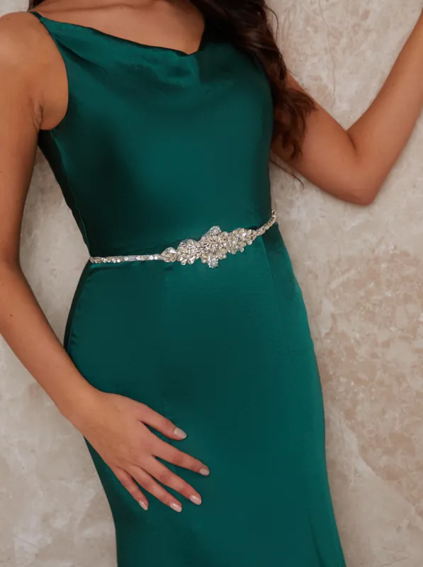 Diamante Belt with Ribbon Fastening in Green sold by Chi Chi London
