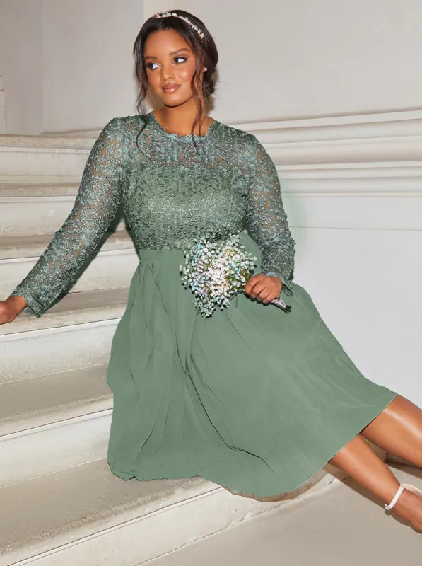 High Neck lace long Sleeve Midi Dress in Green sold by Chi Chi London