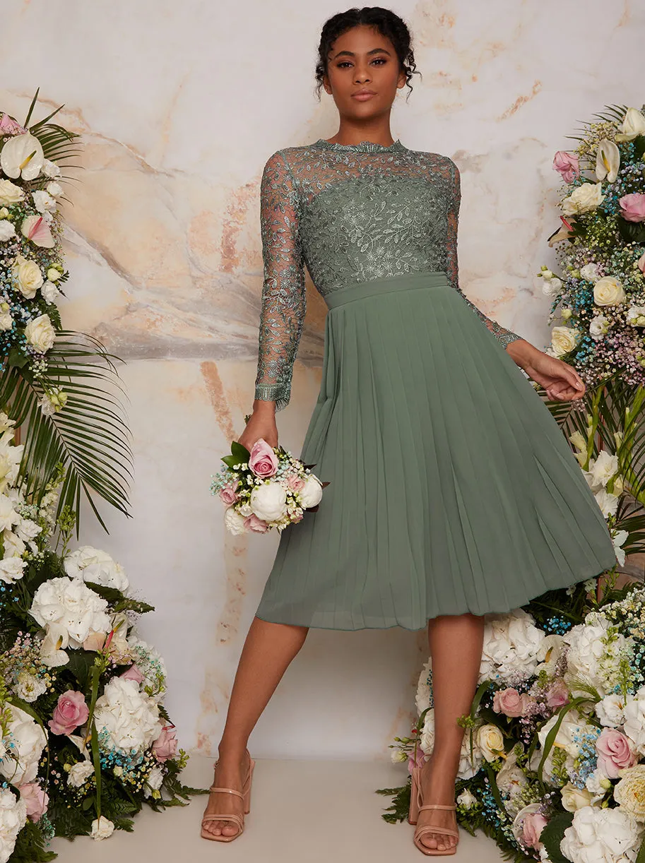 High Neck lace long Sleeve Midi Dress in Green sold by Chi Chi London product image thumbnail 4