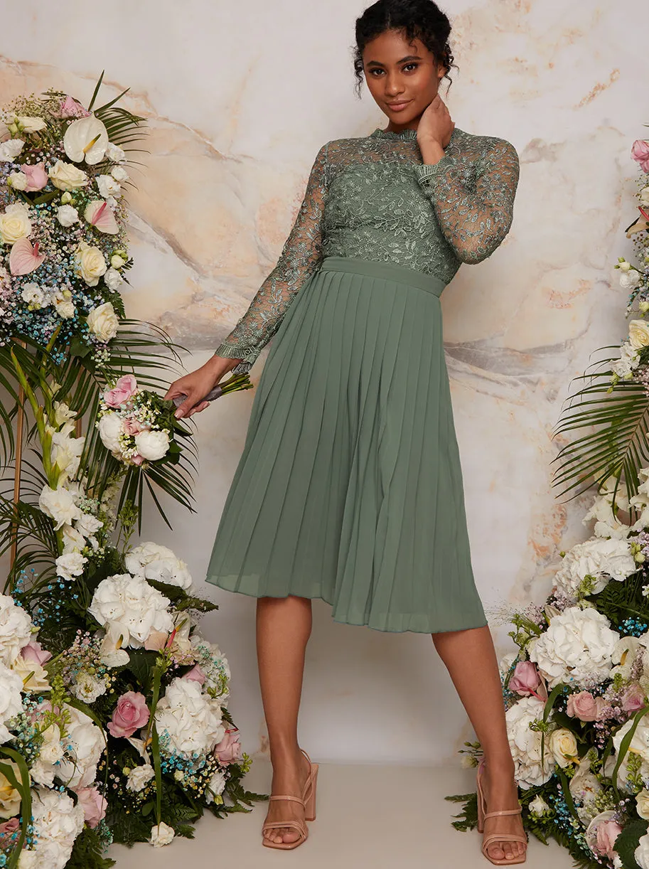 High Neck lace long Sleeve Midi Dress in Green sold by Chi Chi London product image thumbnail 3
