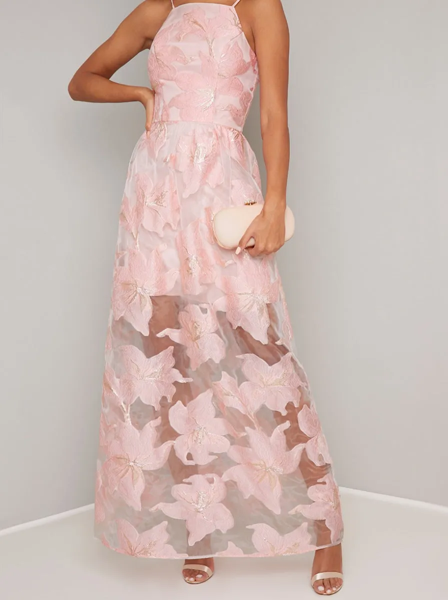 Cami Strap Sheer Maxi Dress with Mini Underlay in Pink sold by Chi Chi London product image thumbnail 3