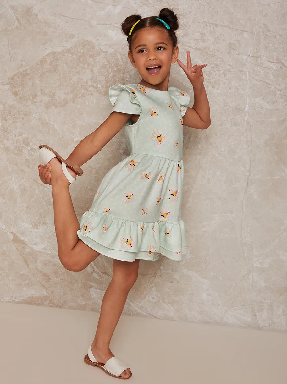 Girls Daisy Print Polka Dot Dress in Green sold by Chi Chi London product image thumbnail 3