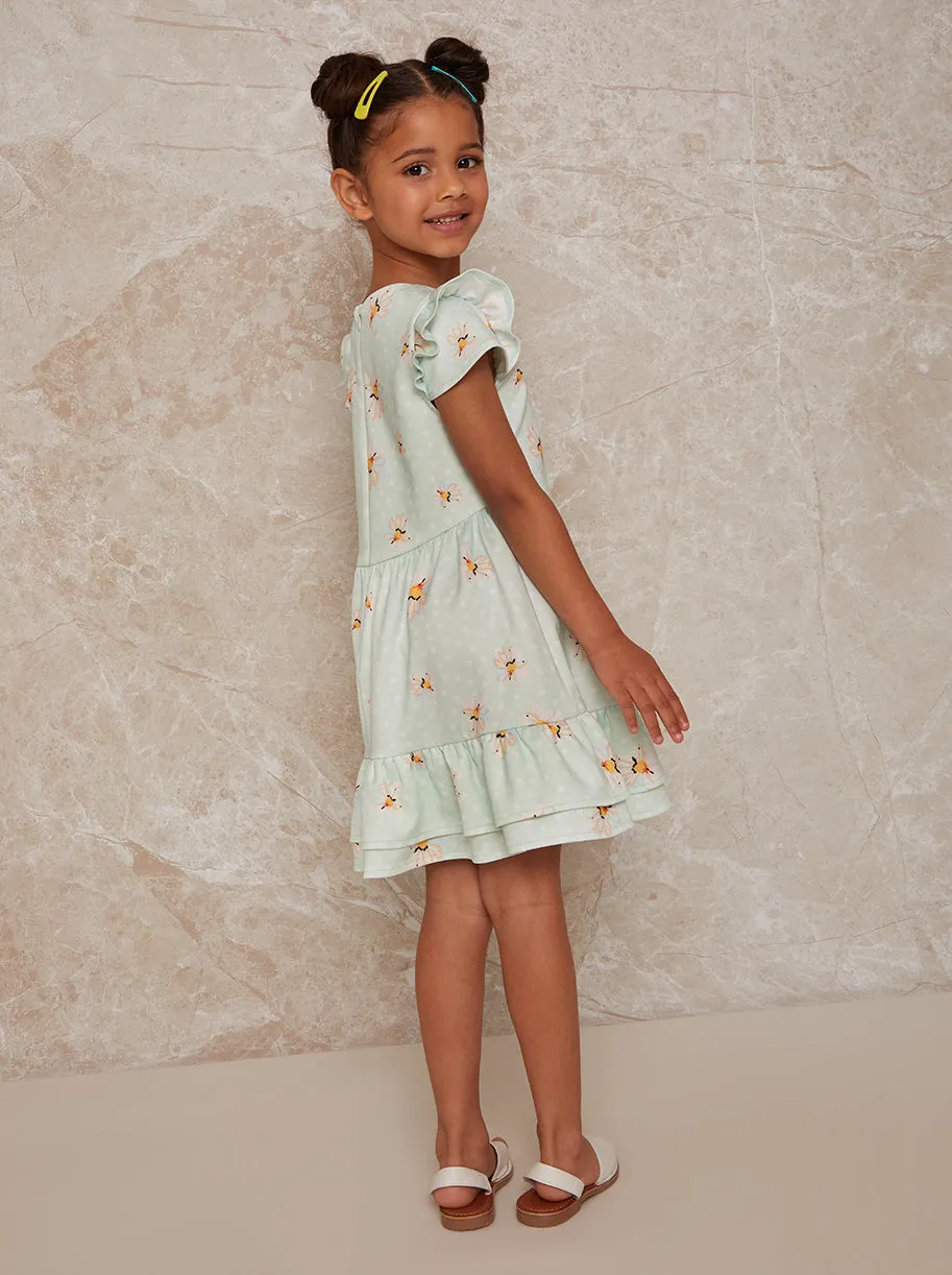 Girls Daisy Print Polka Dot Dress in Green sold by Chi Chi London product image thumbnail 2