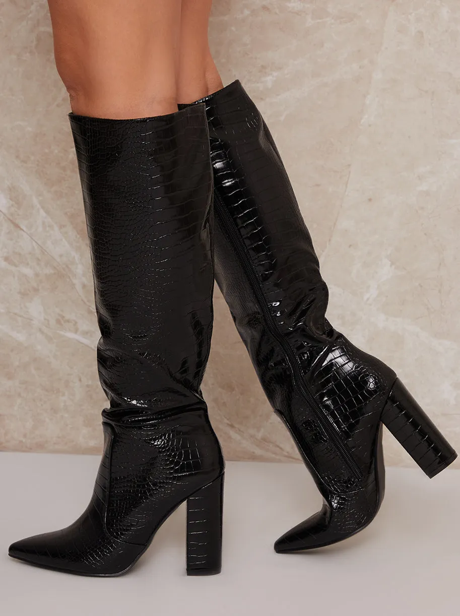 Croc Knee High Boots in Black sold by Chi Chi London product image thumbnail 3