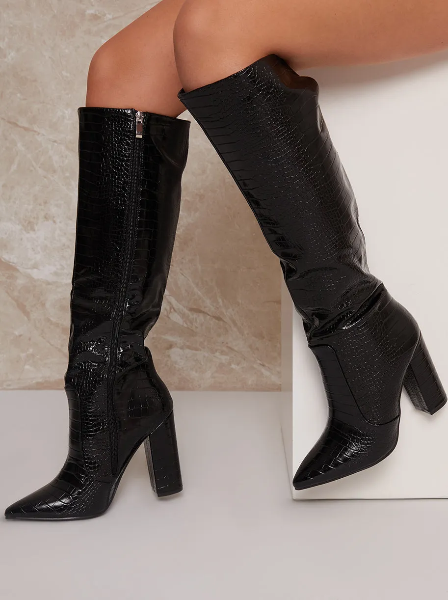Croc Knee High Boots in Black sold by Chi Chi London product image thumbnail 4