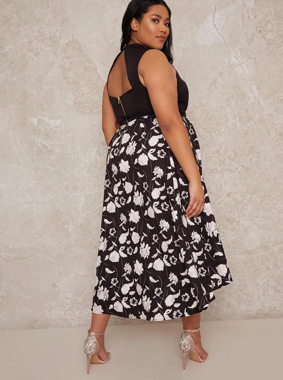 Plus Size Floral Dip Hem Dress in Monochrome sold by Chi Chi London product image thumbnail 4