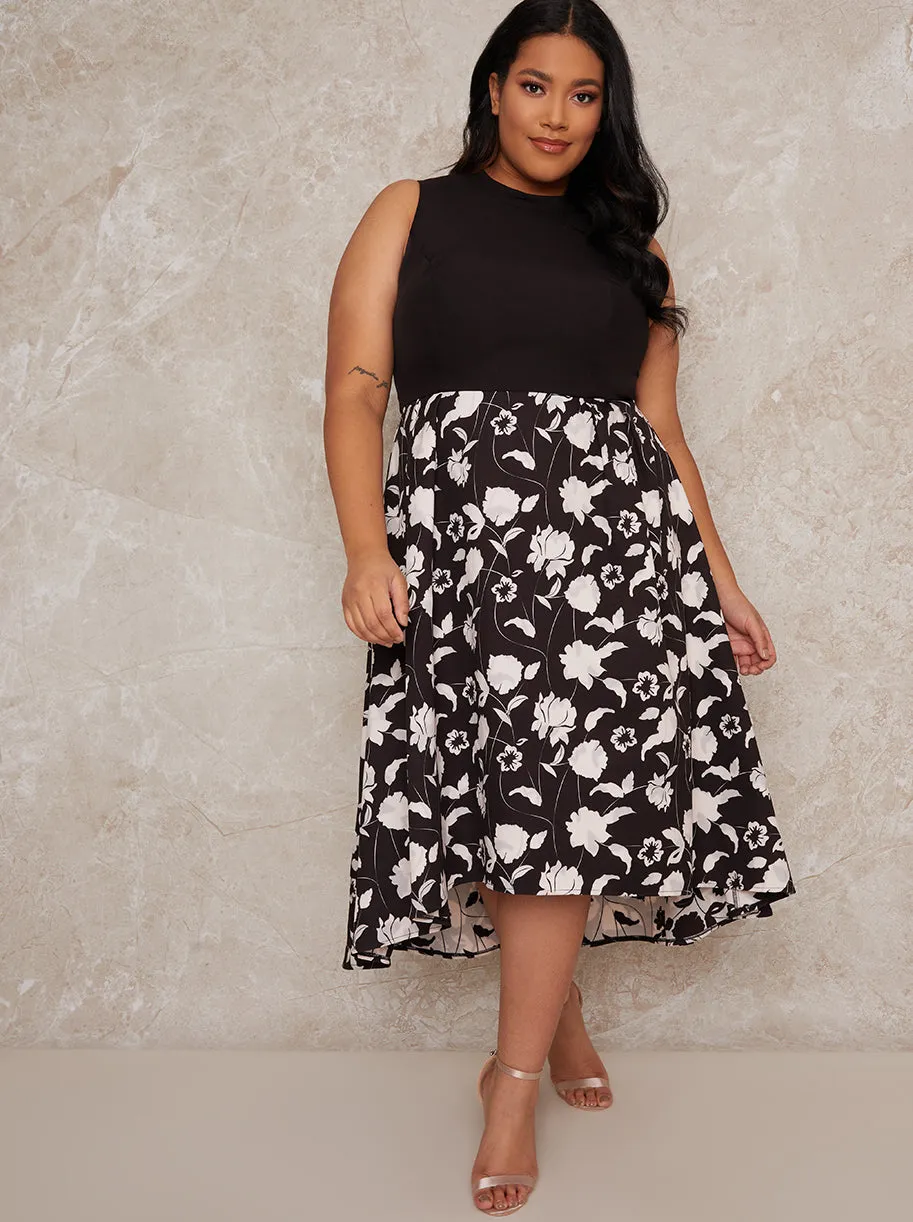 Plus Size Floral Dip Hem Dress in Monochrome sold by Chi Chi London product image thumbnail 2